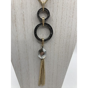 Cache` Gold Tone Chain Linked Necklace NWT MSP $48.00 Pave Pendant gun Metal 34"